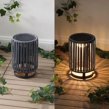 Sawara Modern Minimalist Faux Rattan Integrated Indoor/Outdoor LED Solar Powered Lantern